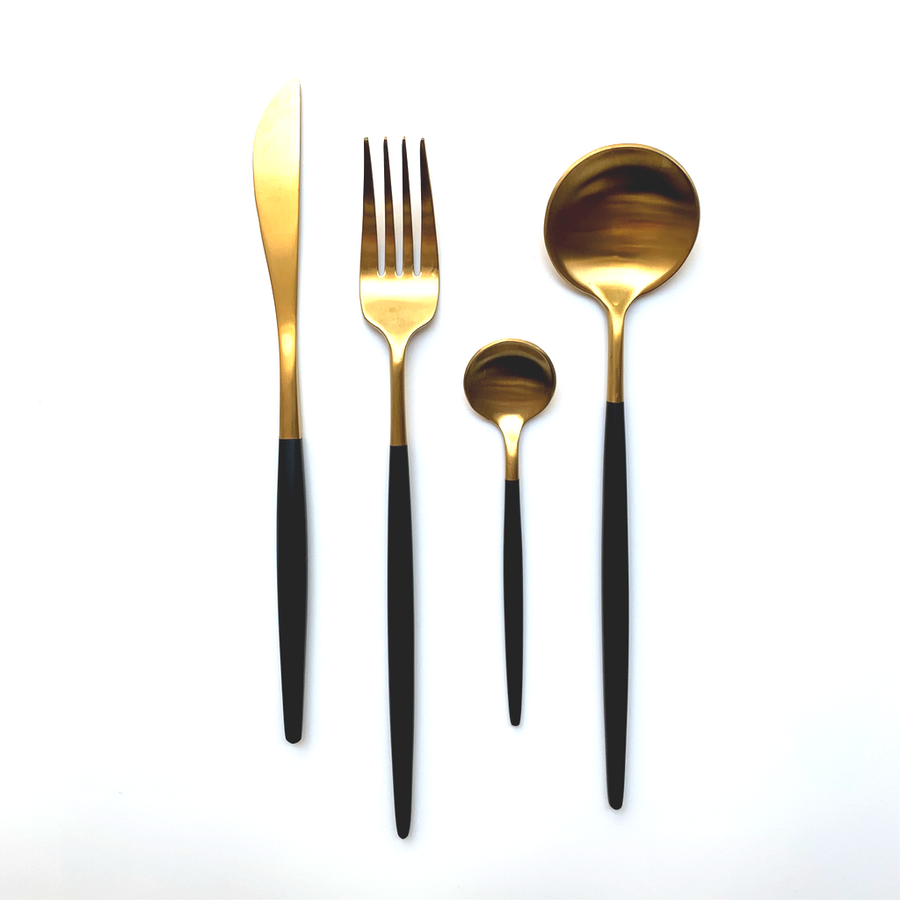 BLACK AND GOLD / 4 PIECE FLATWARE